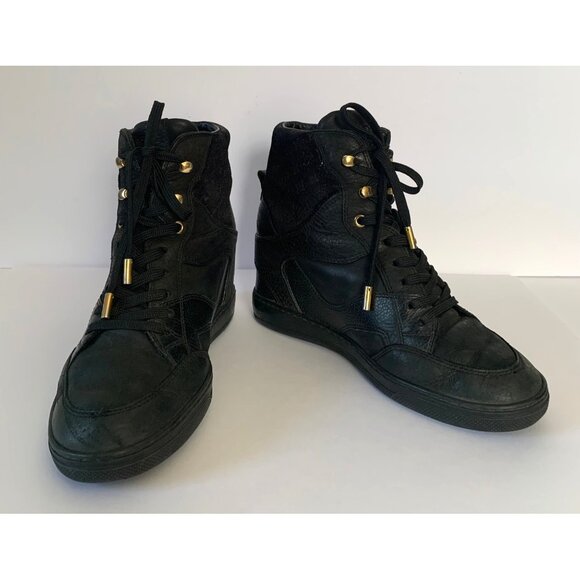 Louis Vuitton Women's Sz 37 Black Leather and Suede Millenium Wedge High-Top - Picture 14 of 15